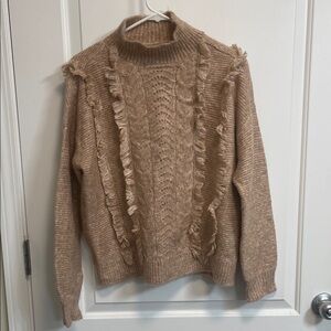 Cozy Tan Sweater with Fringe Details